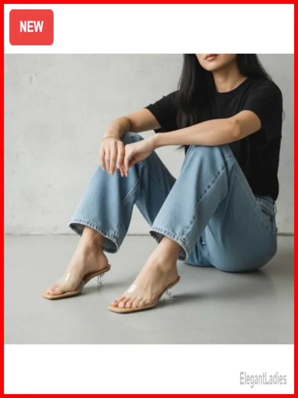 Clear Slip-On Kitten Heel Open Toe Dress Sandals Cushioned Footbed